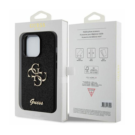 Guess Glitter Script Big 4G - Case for iPhone 15 Pro Max (Black)