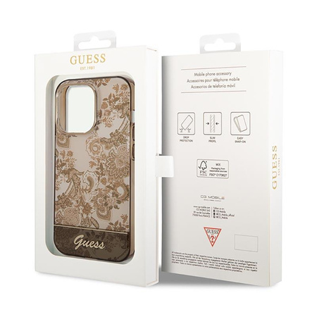 Guess Porcelain Collection - pouzdro pro iPhone 14 Pro (okrové)