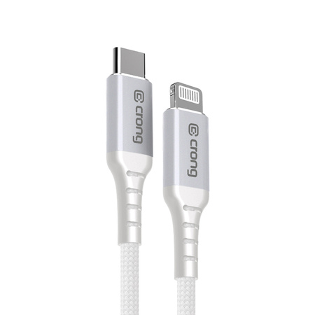 KABEL USB C LIGHTNING 1.5M SZYBKIE ŁADOWANIE, MFi, Biały, Oplot, Crong