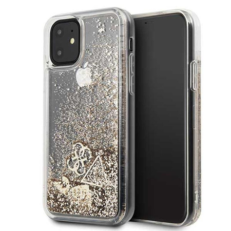 Guess Liquid Glitter Hearts - Coque iPhone 11 (Or)