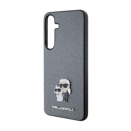 Karl Lagerfeld Saffiano Karl & Choupette Metal Pin - pouzdro na Samsung Galaxy S24 (šedé)