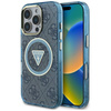 Guess IML Metal Glitter 4G Circle Triangle MagSafe - Coque pour iPhone 16 Pro (bleu)