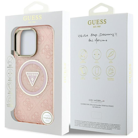 Guess IML Metal Glitter 4G Circle Triangle MagSafe - Pouzdro pro iPhone 16 Pro (růžová)
