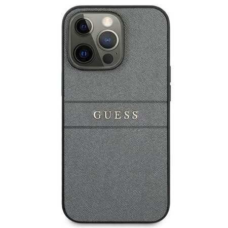 Guess Saffiano Metal Logo Stripes - Etui iPhone 13 Pro (szary)