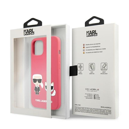 Karl Lagerfeld Silikonové pouzdro Karl & Choupette - iPhone 13 mini (fuchsiová)