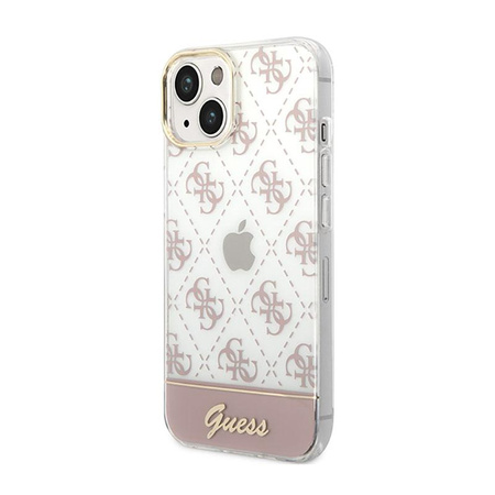 Guess 4G Stripe Script Logo Galvanizovaný vzor - pouzdro na iPhone 14 (růžové)