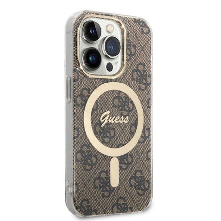 Guess Bundle Pack MagSafe 4G - MagSafe iPhone 14 Pro Max Tasche + Ladegerät-Set (braun/gold)