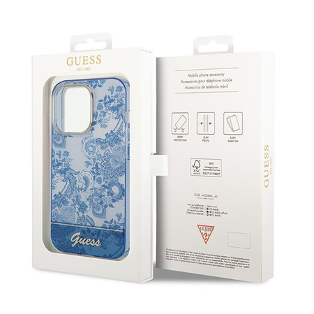 Guess Porcelain Collection - Coque iPhone 14 Pro (bleu)