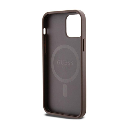 Guess 4G Collection Cuir Logo Métal MagSafe - Coque iPhone 12 / iPhone 12 Pro (marron)