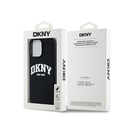 DKNY Liquid Silicone White Printed Logo MagSafe - pouzdro pro iPhone 15 Pro Max (černé)