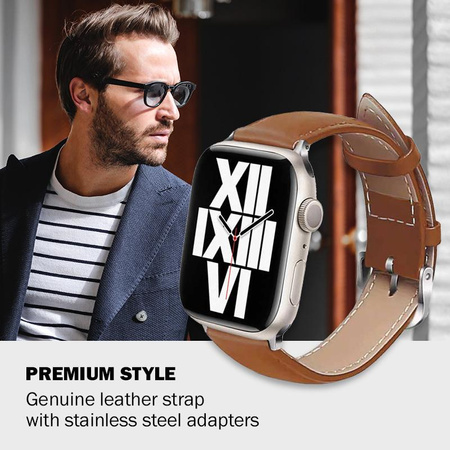 Crong Noble Band – Lederarmband für Apple Watch 44/45/46/49 mm (Mokka)