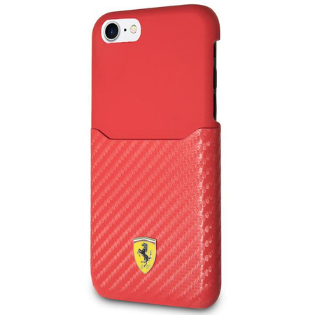 Coque Ferrari Carbon Hard Case - Coque iPhone 8 / 7 avec emplacement pour carte (rouge)
