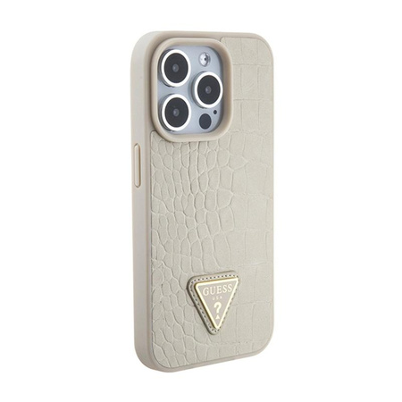 Guess Croco Triangle Metal Logo - pouzdro pro iPhone 15 Pro Max (zlaté)