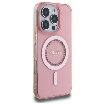 Pouzdro Guess IML Rhinestones MagSafe - iPhone 16 Pro Max (růžové)
