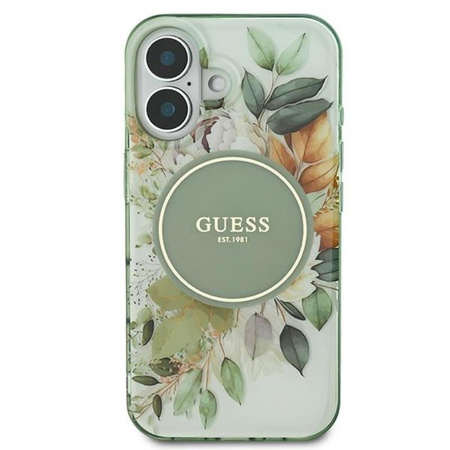 Guess IML Flower & Tonal Circle MagSafe - Coque pour iPhone 16 Plus (vert)