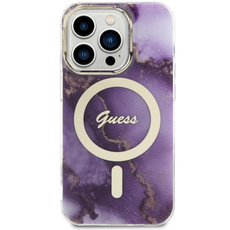 Guess Golden Marble MagSafe - iPhone 14 Pro Max Case (Purple)