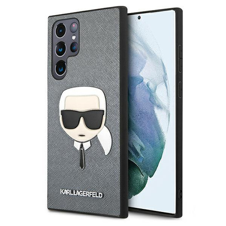 Karl Lagerfeld Saffiano Ikonik Karl`s Head - Étui pour Samsung Galaxy S22 Ultra (argent)