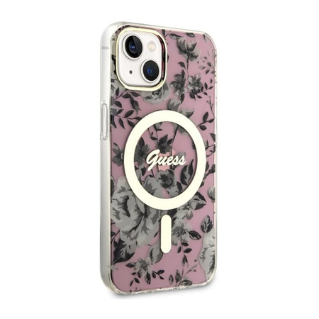 Guess Flower MagSafe - Coque pour iPhone 14 Plus (Rose)