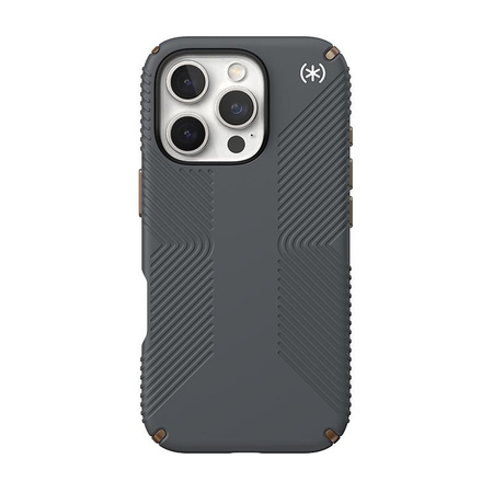 Speck Presidio2 Grip - Coque iPhone 16 Pro (Gris anthracite / Bronze froid / Blanc)
