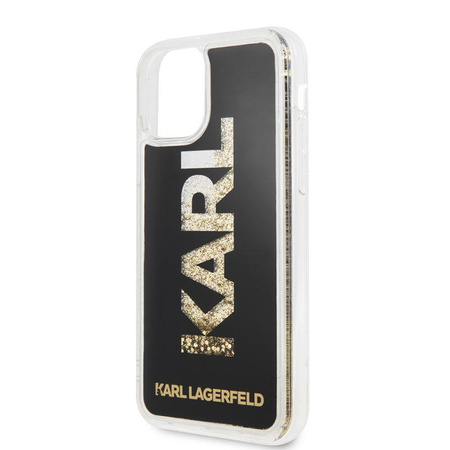 Logo Karl Lagerfeld Karl Liquid Glitter - Coque pour iPhone 11 Pro (Noir/Or Glitter)