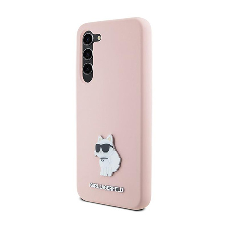 Karl Lagerfeld szilikon Choupette fém kitűző - Samsung Galaxy S24+ tok (rózsaszín)