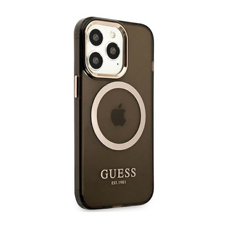 Guess Gold Outline Průsvitné pouzdro MagSafe - iPhone 13 Pro Max (černé)