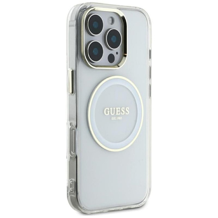Guess IML Metal Coloured Circle Classic Logo MagSafe - pouzdro pro iPhone 16 Pro Max (bílé)