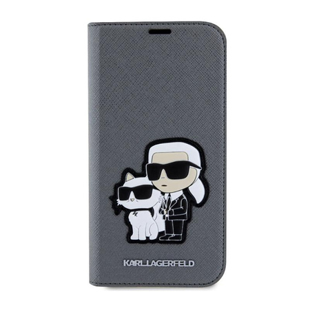 Karl Lagerfeld Booktype NFT Saffiano Karl & Choupette - iPhone 14 Tasche (Silber)