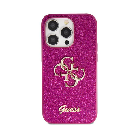 Guess Glitter Script Big 4G - Coque pour iPhone 15 Pro (violet)