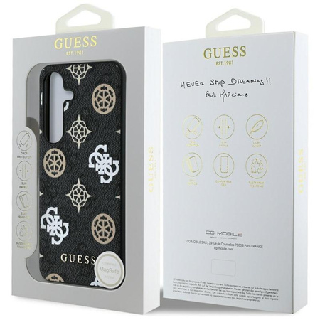 Guess 4G nyomtatott színes bazsarózsa mintás MagSafe - tok Samsung Galaxy S25 (fekete)