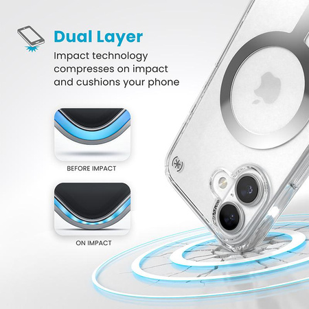 Speck Presidio Perfect-Clear MagSafe - iPhone 16 Gehäuse (Klar / Chrom-Finish / Serene Silber)