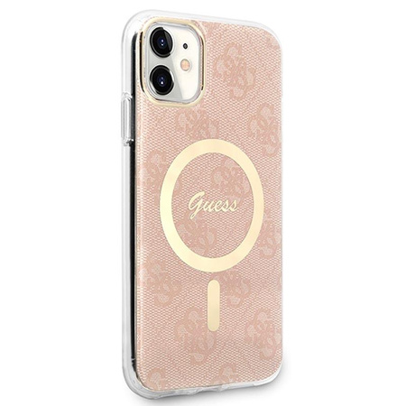 Guess Bundle Pack MagSafe 4G - Kit étui + chargeur MagSafe pour iPhone 11 (rose/doré)