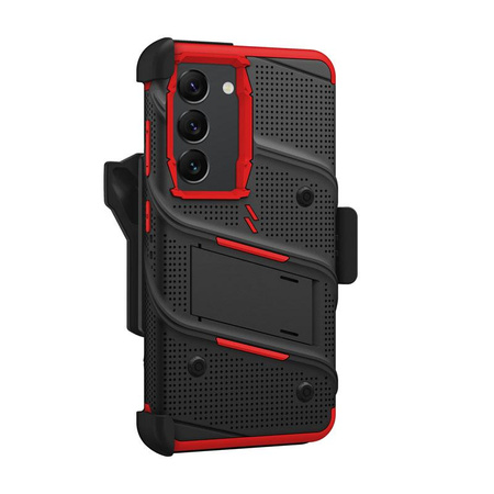 ZIZO BOLT Series - Pancerne etui Samsung Galaxy S23 ze szkłem 9H na ekran + uchwyt z podstawką (czarny / czerwony)