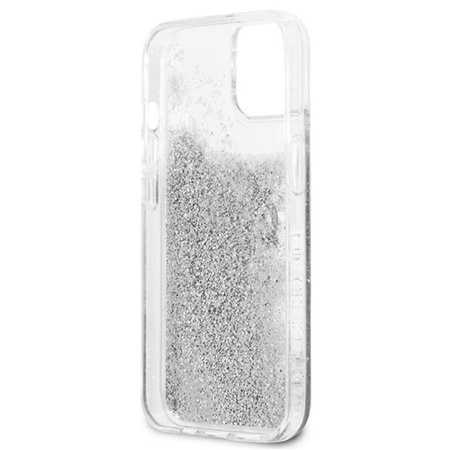 Guess Liquid Glitter 4G Big Logo - pouzdro pro iPhone 13 mini (stříbrné)