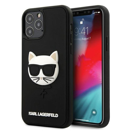 Karl Lagerfeld Choupette Head 3D Rubber - pouzdro pro iPhone 12 / iPhone 12 Pro (černé)