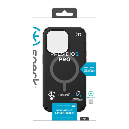 Speck Presidio2 Pro MagSafe - Coque antibactérienne pour iPhone 14 Pro (Noir / Noir / Blanc)