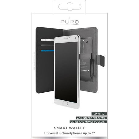 PURO Smart Wallet - Univerzális fotótartó tok kártya- és pénzzsebekkel, XXL méret (fekete)