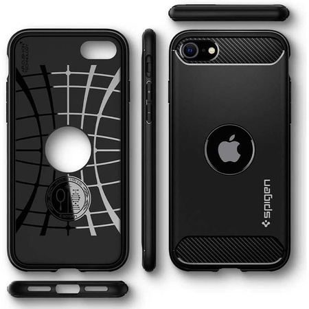 Spigen Rugged Armor - Tasche iPhone SE 2022 / SE 2020 / 8 / 7 (Schwarz)