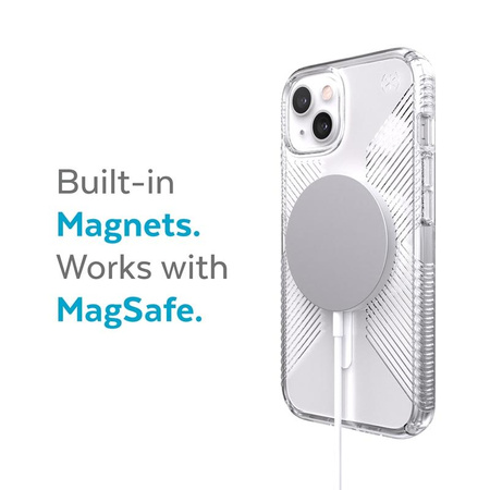 Speck Presidio Perfect-Clear mit Griffen + MagSafe - iPhone 13 Hülle mit MICROBAN-Beschichtung (Klar)