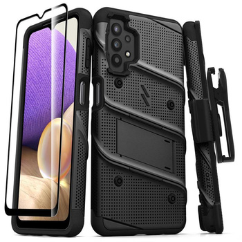 ZIZO BOLT Serie - Gepanzerte Hülle für Samsung Galaxy A32 5G mit 9H Glas für den Bildschirm + Halterung mit Ständer (schwarz)