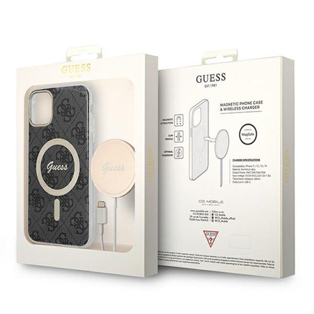 Guess Bundle Pack MagSafe 4G - Pouzdro MagSafe pro iPhone 11 + sada nabíječky (černá/zlatá)