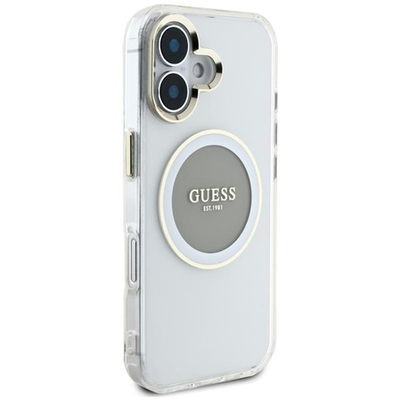 Guess IML Metal Colored Circle Classic Logo MagSafe - Pouzdro pro iPhone 16 (šedá)