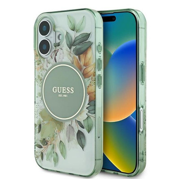 Pouzdro Guess IML Flower & Tonal Circle MagSafe - iPhone 16 Plus (zelené)