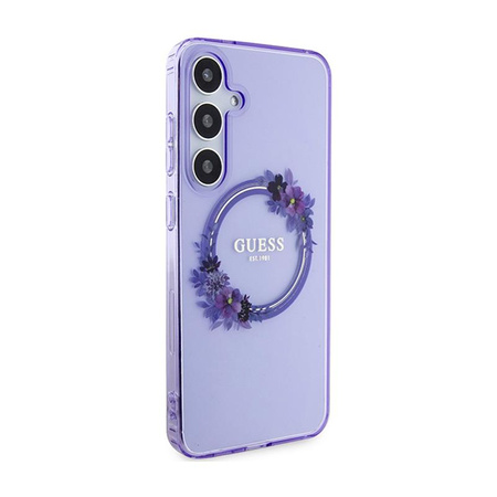 Guess IML Flowers Wreath MagSafe - Etui Samsung Galaxy S24+ (fioletowy)