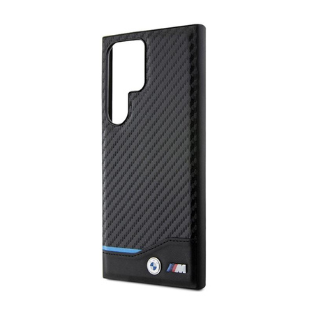 BMW Leather Carbon Blue Line - tok Samsung Galaxy S24 Ultra (fekete)