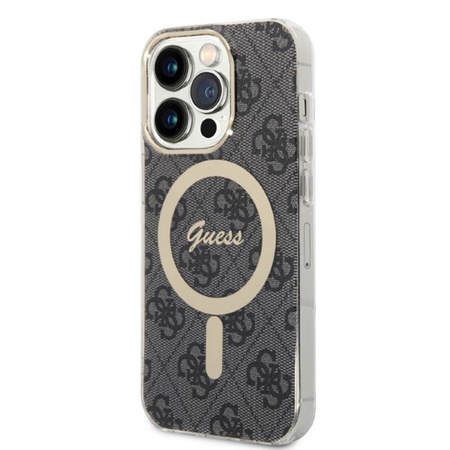 Guess Bundle Pack MagSafe 4G - MagSafe iPhone 14 Pro Max case + charger set (black/gold)