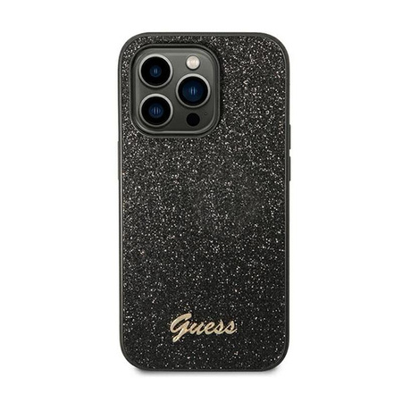 Guess Glitter Flakes Metal Logo Case - pouzdro pro iPhone 14 Pro (černé)