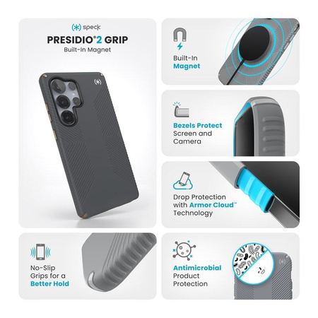 Speck Presidio2 Grip Magnet - Samsung Galaxy S25 Ultra MagSafe tok (szénszürke/hideg bronz/fehér)