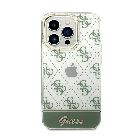 Guess 4G Stripe Script Logo Galvanizovaný vzor - pouzdro pro iPhone 14 Pro (khaki)