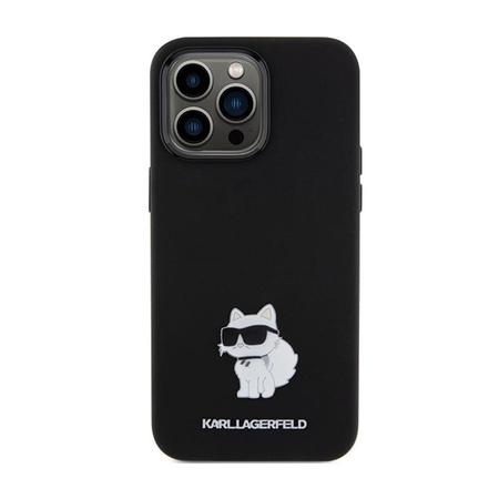 Karl Lagerfeld Silicone Choupette Metal Pin - iPhone 15 Pro Max Tasche (Schwarz)
